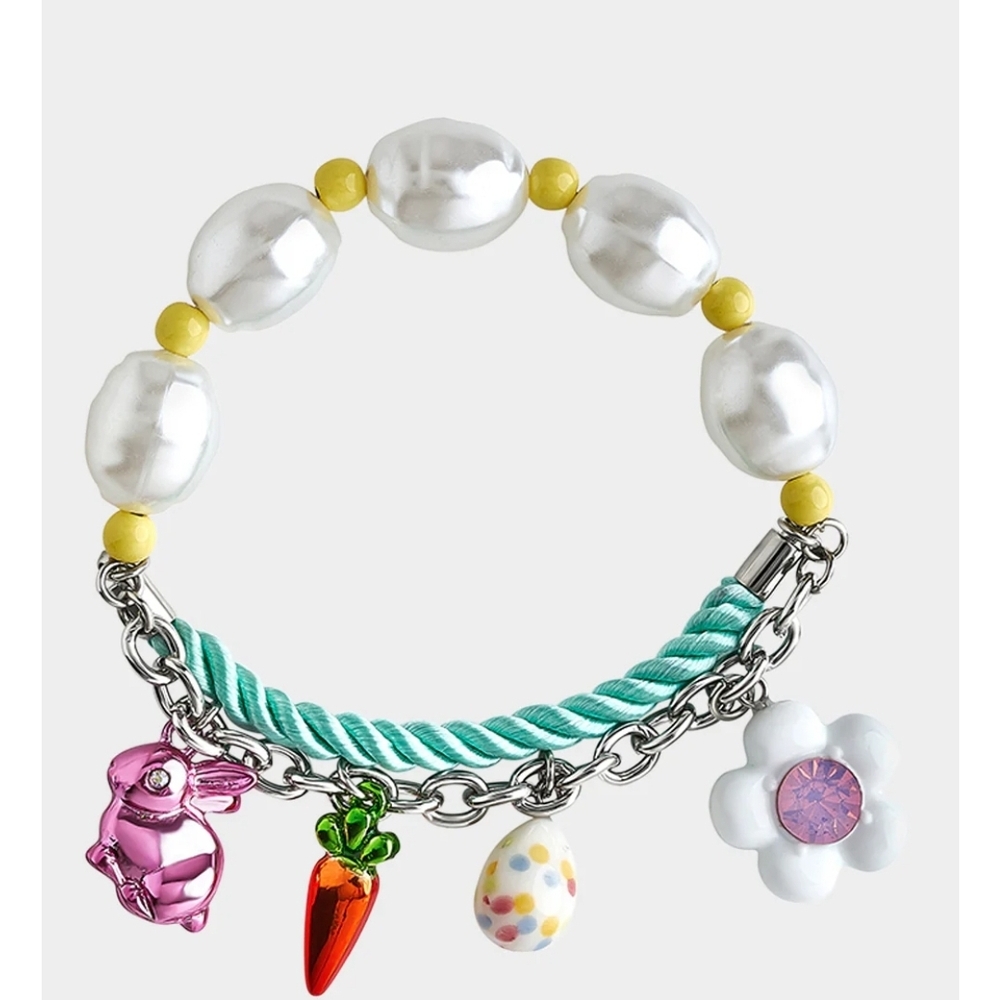 Kids Pearl Charm Bracelet with Bunny and Flower